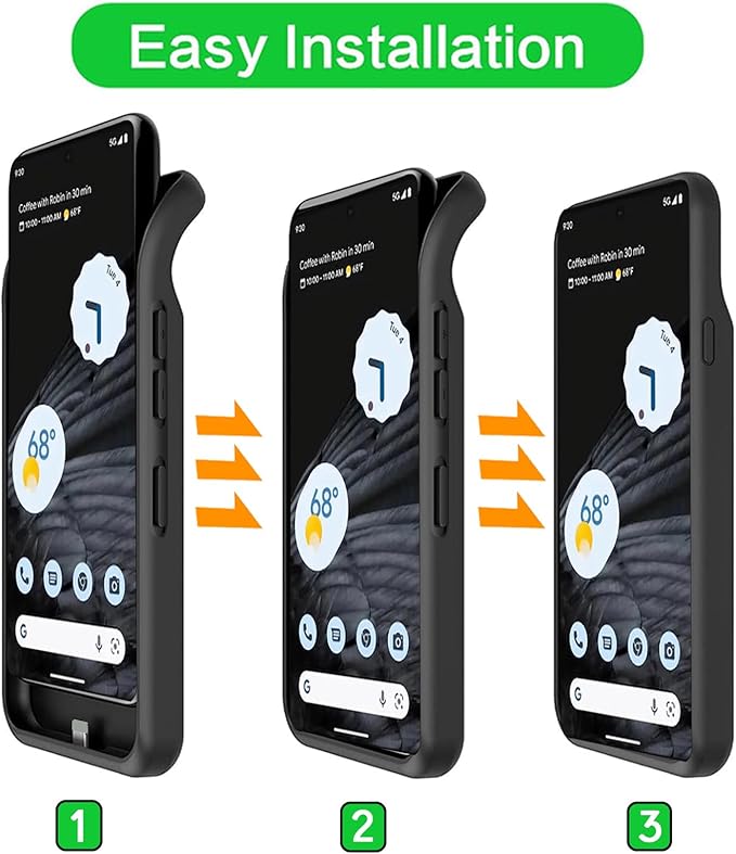 Battery Case for Pixel 7a, Upgraded 10000mAh Battery Pack Rechargeable Charger Case with Wireless Charging Compatible for Pixel 7a(6.1 inch) External Battery Charging Cover(Black)