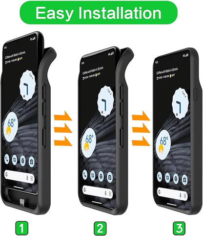 Battery Case for Pixel 7a, Upgraded 10000mAh Battery Pack Rechargeable Charger Case with Wireless Charging Compatible for Pixel 7a(6.1 inch) External Battery Charging Cover(Black)