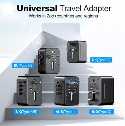 VYLEE Universal Travel Adapter, Type D/G/C/I/A International Adaptor with 2 USB C 2 USB A, Worldwide Charger for Europe UK Maldives Sri Lanka India Nepal Ghana Zimbabwe Tanzania Nigeria (Black)