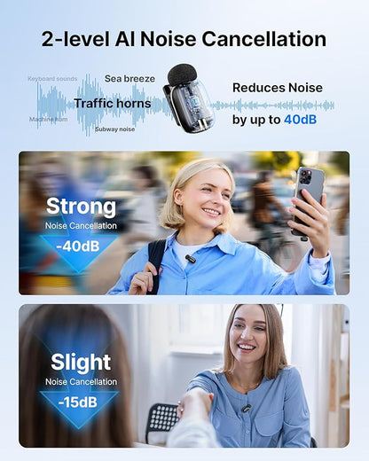 BOYA mini 2 Wireless Microphone for iPhone & Android, AI Noise Cancellation,App Control, 48k Hz/24 Bit, 30H Battery Life with Charging Case,Lapel Microphone Wireless for Video Recording Vlog Streaming