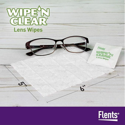 Flents Wipe 'N Clear Lens Cleaning Wipes, Pre-Moistened, Gentle Cleaning, AntiStreak, Fast Drying, 4 Portable Boxes Of 75, 300 Count, Individually Wrapped for Travel & Convenience, Made in the USA