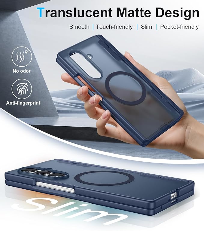 for Samsung Galaxy Z Fold 8 Ultra Case,[Compatible with MagSafe][Built-in HD Screen Protector & Kickstand][Hinge Protection] Translucent Matte Shockproof Phone Case for Z Fold 8 Ultra,Blue