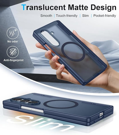 for Samsung Galaxy Z Fold 8 Ultra Case,[Compatible with MagSafe][Built-in HD Screen Protector & Kickstand][Hinge Protection] Translucent Matte Shockproof Phone Case for Z Fold 8 Ultra,Blue
