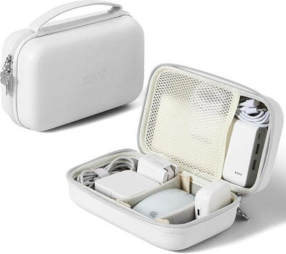 Charger Case for Macbook, Portable Tech Electronic Organizer Bag, Small Travel Storage Pouch for Laptop Accessories, MacBook Power Adapter, Charging Cords, USB Drives, Power Bank (White, XL)