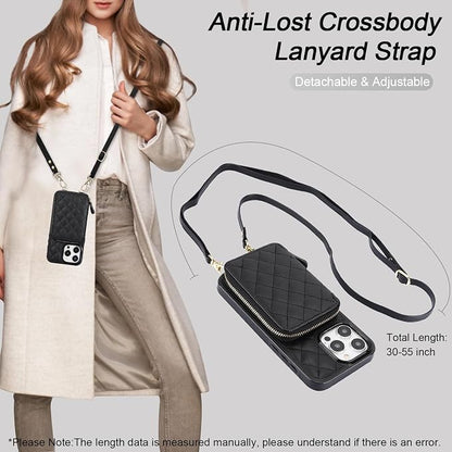 Bocasal Crossbody Wallet Case for iPhone 15 Pro Max, RFID Blocking PU Leather Zipper Handbag Purse Flip Cover, Kickstand Folio Case with Card Slots Holder Wrist Strap Lanyard 5G 6.7 Inch (Black)