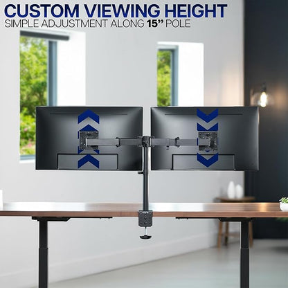 VIVO Dual Monitor Desk Mount, Heavy Duty Fully Adjustable Steel Stand, Holds 2 Computer Screens up to 24 inches and Max 22lbs Each, Black, STAND-V024