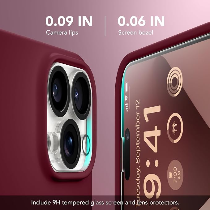 GONEZ for iPhone 15 Pro Max Case Silicone, Compatible with Magsafe, Camera Protector + Screen Protector, Soft Anti-Scratch Microfiber Lining, Liquid Silicone Shockproof Phone Cover, Maroon