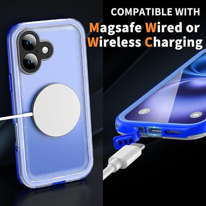Cozycase for iPhone 16 Case Waterproof - 360 Heavy Duty with Screen/Camera Protector Shockproof IP68 Underwater Dustproof Water Dust Shock Proof Full Body/Front and Back Case Blue/Frosted Clear