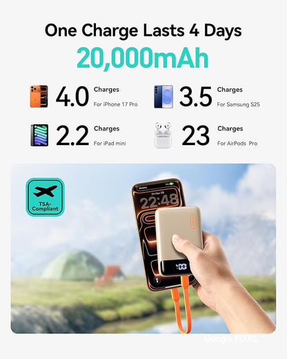 INIU Portable Charger, Smallest 22.5W 20000mAh USB C in & Out Power Bank Fast Charging, PD 3.0+QC 4.0 LED Display Phone Battery Pack Compatible with iPhone 17 16 15 14 Pro Samsung S24 Google, Beige