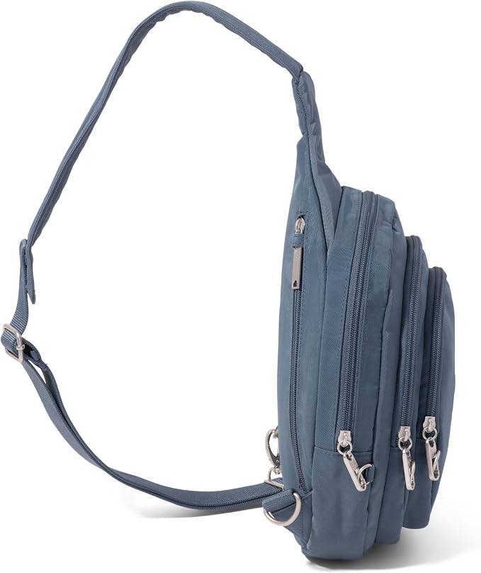 Baggallini Securtex® Anti-Theft Multi Zip Sling - Lightweight 8.6"x15.2" Travel Bag with Locking Zippers & RFID Protection