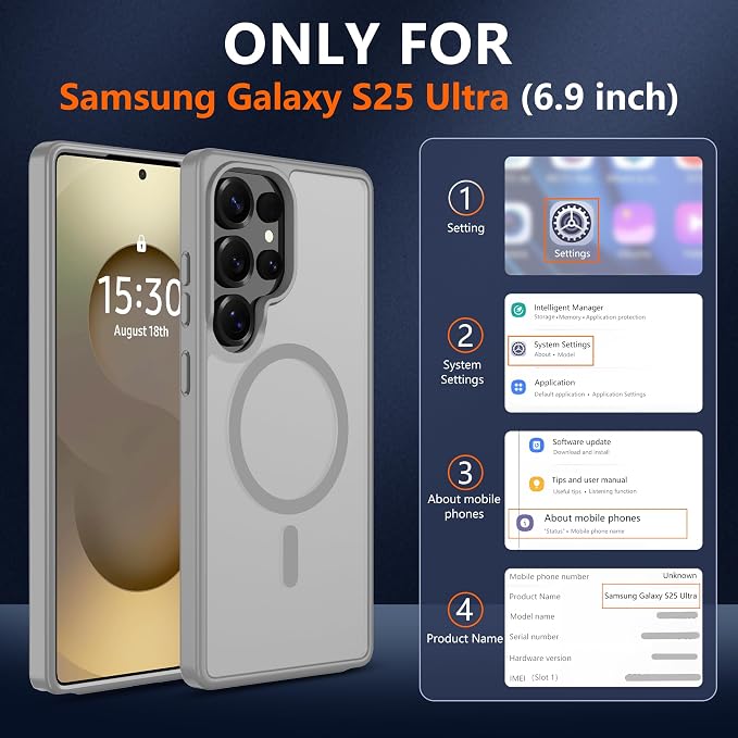 For Samsung Galaxy S25 Ultra Case [Compatible with Magsafe] Translucent Matte Magnetic S25 Ultra Phone Case,SlimThin Duty Shockproof Protection Cover with 2pc HD Screen Protector for S25 Ultra-Gray