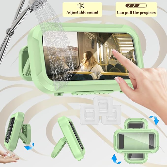 360° Rotatable Retractable Adjustable Shower Phone Case Holder,Anti-fog HD & sensitive screen ,Wall Mounted Phone Holder for Bathroom Mirror Bathtub Kitchen,Shower Accessories for 4-7" Phones (mint)