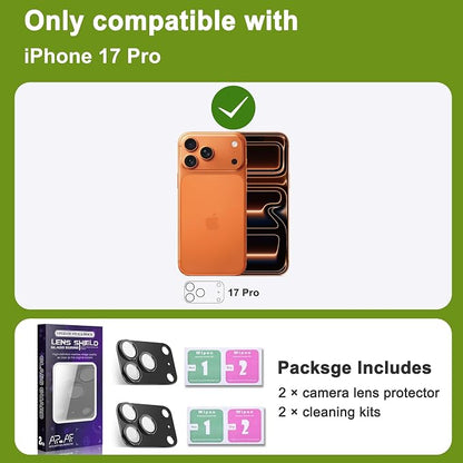2-Pack Shatterproof Camera Lens Protector for iPhone 17 Pro |AR Tempered Glass Strong Adsorption Metal Camera Cover Screen(Black)