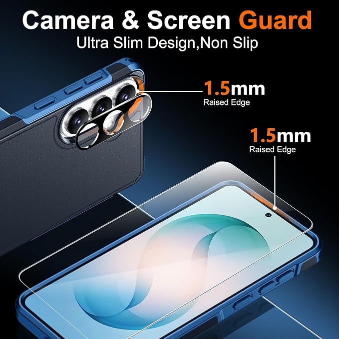 SPIDERCASE Designed for Samsung Galaxy S26 Plus Case, [10 FT Military Grade Drop Protection], 2 Pack [Tempered Glass Screen Protector+Camera Lens Protector] Heavy Duty Shockproof Case, Dark Blue