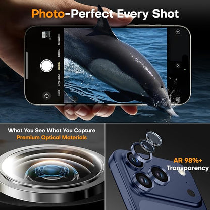 Camera Lens Protector for iPhone 17 Pro Max/17 Pro/16 Pro Max/16 Pro/15 Pro Max/15 Pro/14 Pro Max/14 Pro,Tempered Glass Metal Individual Camera Cover[Anti-drop] Case Friendly- Deep Blue