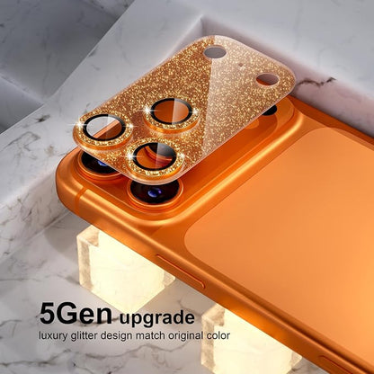 Choiche Compatible for iPhone 17 Pro Max Camera Lens Protector, Bling Camera Cover with 9H Tempered Glass Lens Screen Protector Metal Ring Decoration Accessories 6.9-inch (Glitter-Orange)