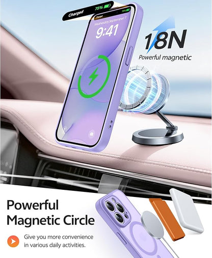 FNTCASE for iPhone 15 Pro Case: [Compatible with Magsafe] Translucent Matte Cases with [Full Camera Protection] [Screen Protector] Military Grade Shockproof Protective Phone Cover - Light Purple