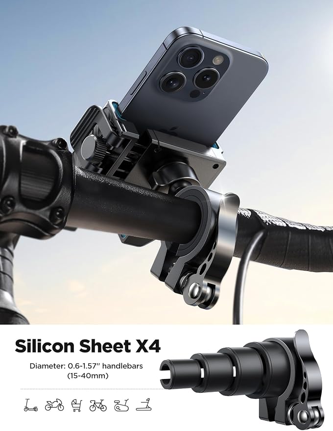 JOYROOM Motorcycle Bike Phone Holder Mount - [Not Block Camera] Bicycle Phone Holder Handlebar Cell Phone Clamp - [Silicone Wrapped] Scooter Phone Holder for iPhone Samsung 4.7''-7'' Smartphones, Blue
