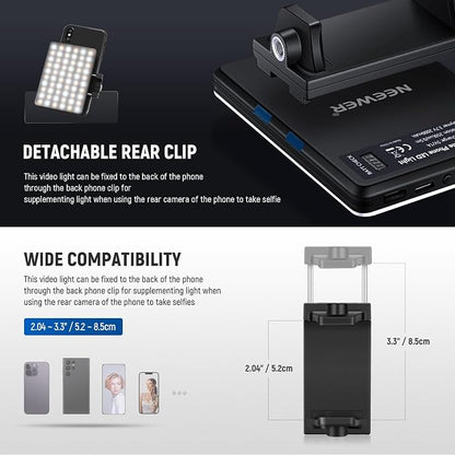 NEEWER Basics NL-60AI Selfie Light for Phone with Front & Back Clip, 60 LED 2000mAh Rechargeable CRI95+, 3 Modes, Portable Clip on Fill Lighting for Tablet Computer Laptop Zoom Call TikTok Video
