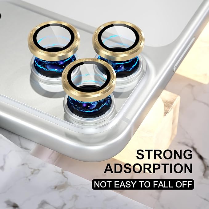 Choiche Compatible for iPhone 17 Pro/iPhone 17 Pro Max Camera Lens Protector, 9H Tempered Glass Camera Cover Screen Protector Metal Ring Decoration Accessories (Gold)