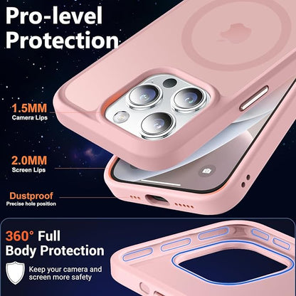MOCCA Strong Magnetic for iPhone 14 Pro Case, [Compatible with Magsafe][13FT Military Drop Protection] Slim Translucent Matte Shockproof Case for iPhone 14 Pro Phone Case 6.1'', Pink