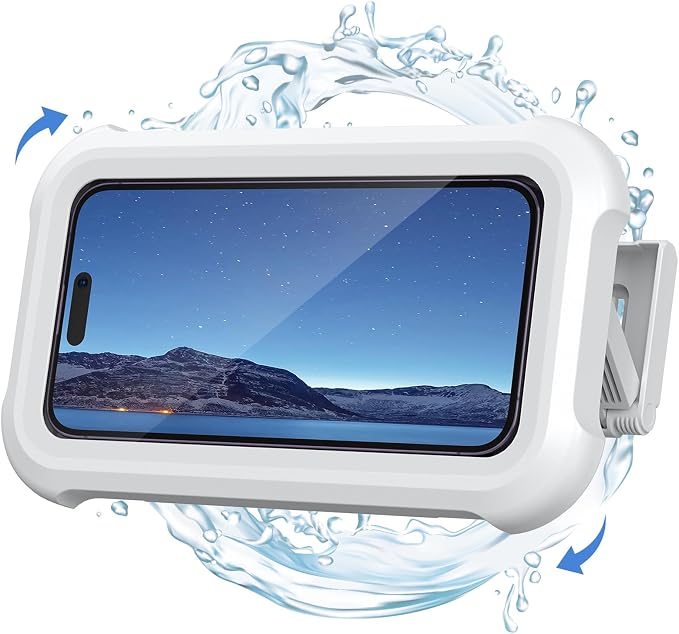 Lamicall Shower Phone Holder Waterproof - 480° Rotatable Retractable Adjustable Shower Stall iPhone Case Holder, Bathroom Wall Phone Mount Stand Water Proof Anti Fog, Accessories for 4-7" Cellphones