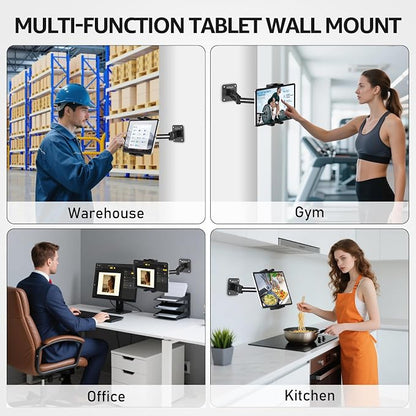 Urmust Tablet Wall Mount Holder for iPad, 360 Rotation Adjustable Stand with Aluminum Extendable Arm, Compatible with iPad mini/Air/Pro/Galaxy Tab/Kindle, All 4.7-15.6" Phones & Tablets