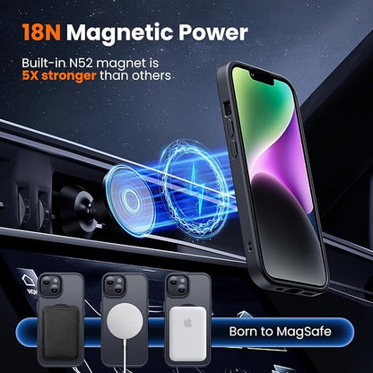 3 in 1 for iPhone 14 Case with MagSafe, Screen Protector*1 Camera Lens Protector*1,Matte Skin Feeling Back Cover Military-Grade Protection for iPhone 14 Phone Case 6.1 inch Matte Black