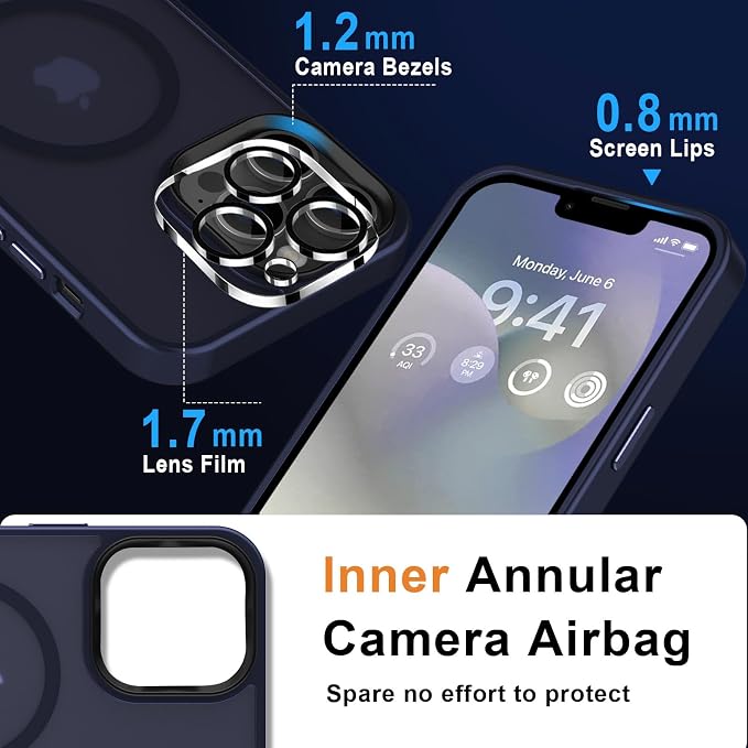 MOCCA Strong Magnetic for iPhone 12 Pro Max Case,[Compatible with Magsafe][Glass Screen Protector+Camera Lens Protector] Slim Thin Shockproof Cover Phone Case for iPhone 12 Pro Max 6.7", Deep Blue