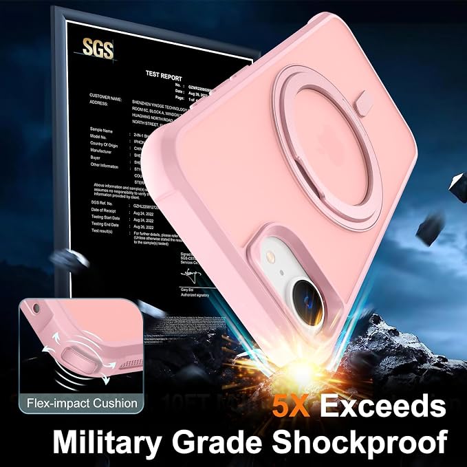 360° Magnetic Swivel Ring for iPhone 16E & 17E Case, Built-in Metal Stand and Ring Holder, Magsafe Compatible, Military Grade Protection, Shock and Vibration Resistant - Pink