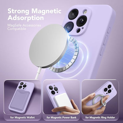 Magnetic for iPhone 15 Pro Case, Compatible with MagSafe, [Full Camera Protection][Screen Protector] Silicone Shockproof Protective Phone Case for iPhone 15 Pro 6.1", Clove Purple
