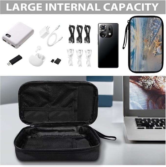 Sunset Starfish Shell Print Digital Organizing Bag - Multifunctional Charger, Earphone & USB Cable/SD Card Charging Head Storage