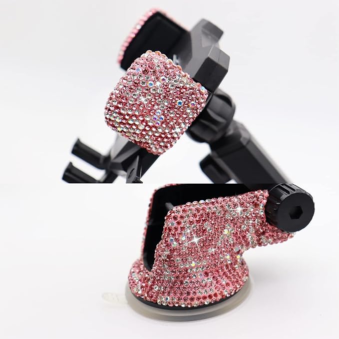 Bling Car Phone Mount Holder,Shiny Crystal Rhinestone Phone Stand for Women and Girls, Car Accessories for Windshield, Compatible with Most Cellphones (Pink)