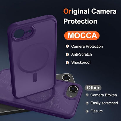 MOCCA Strong Magnetic for iPhone 17e Case/iPhone 16e Case [Compatible with Magsafe] [Full Camera Protection] Slim Translucent Matte Shockproof Phone Case for iPhone 17e / 16e 6.1", Deep Purple