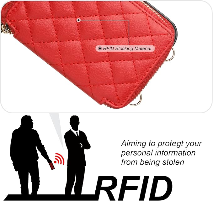Bocasal Crossbody Wallet Case for iPhone 12/12 Pro, RFID Blocking PU Leather Zipper Handbag Purse Flip Cover, Kickstand Folio Case with Card Slots Holder Wrist Strap Lanyard 5G 6.1 Inch (Red)