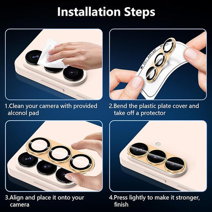 for Samsung Galaxy S26 Plus Camera Lens Protector, Electroplated Matte Back with 9H Tempered Glass Lens Protector, [Strong Adsorption] [Case-Friendly] Metal Ring HD Clear Lens Cover, Gold