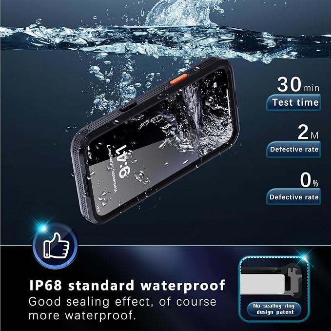 Guppy for iPhone 16 Pro Magnetic Waterproof Case, Built-in Screen Protector [IP68 Waterproof][14FT Military Drop Proof] 360° Full Body Protection Dustproof Shockproof Heavy Duty Rugged Case, Black