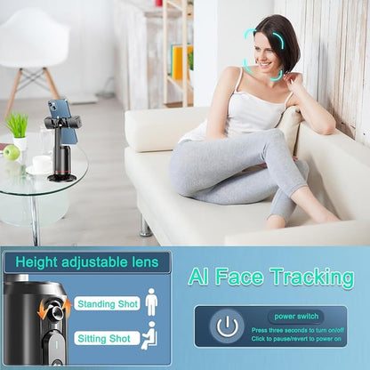 Crienten Auto Face Tracking Tripod, 360° AI Face Tracking Phone Holder with Remote, No App，Smart Phone Stand for iPhone & Android, Rechargeable Tripod for Video Recording, Live Streaming, TikTok, Vlog