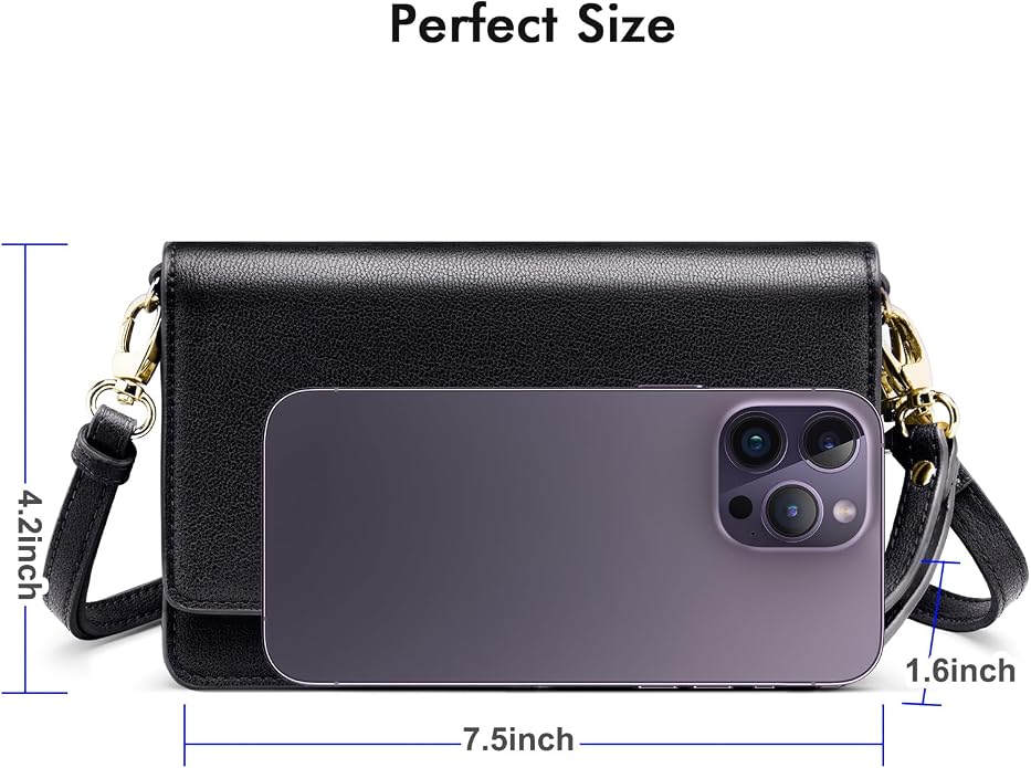 nuoku Women Small Crossbody Bag Cellphone Purse Wallet with RFID Card Slots 2 Straps Wristlet