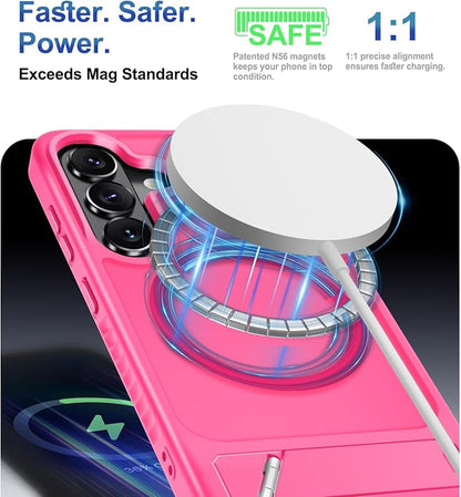 RMOCR for Samsung Galaxy S26 Case with Screen Protector+Lanyard Wrist Strap,Magnetic Translucent Matte Rugged Slim Phone Cover Built in Invisible Kickstand [Fit for MagSafe],2026 Hot Pink