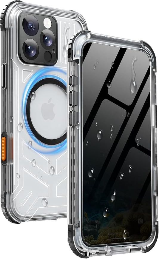 for iPhone 16 Pro Max Waterproof Case with Magsafe, Built-in [Privacy Screen Protector] [Lanyard], IP68 Water Proof Full Body Dustproof Anti-Spy Frosted Protective Phone Cover, 6.9" Black