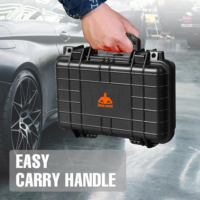 Jack Boss 11.3x 7x 2.3 Inch Hard Case, Portable Weather Waterproof Protective Camera Case with Customizable Foam, Fit Use of Drones, Camera, Equipments, Black