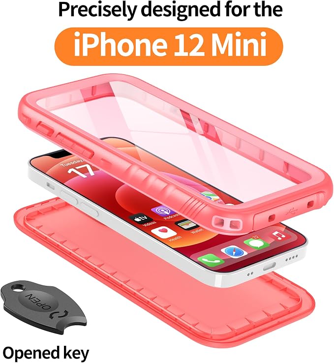 Cozycase Compatible with iPhone 12 Mini Waterproof Case - Full Body Rugged Dustproof Shockproof Case with Built-in Screen Protective Case for iPhone 12 Mini 5.4 inch (Pink)
