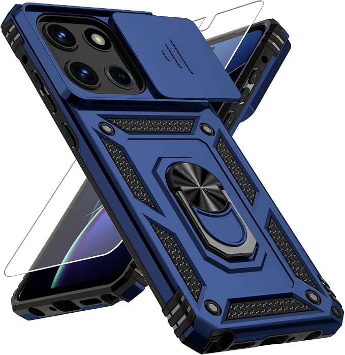 Weycolor for Moto G Stylus 2025 Case with Camera Lens Cover, HD Screen Protector, 10 FT Military Grade Drop Protection, Magnetic Ring Holder Kickstand Protective Phone Case, Navy Blue