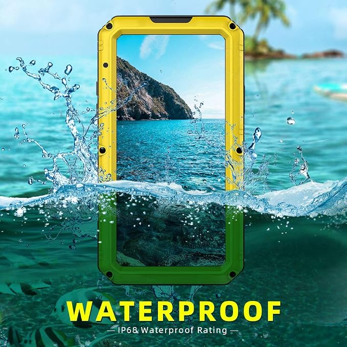 Mitywah Heavy Duty Military Armor Metal Case for iPhone Xs MAX, Waterproof, Shockproof, Dustproof, Rugged, Yellow