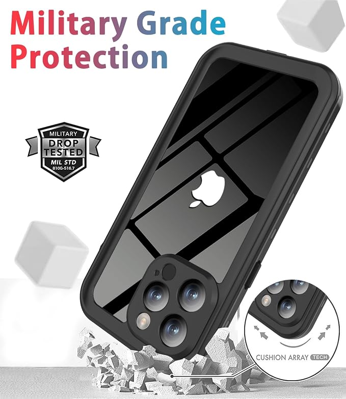 for iPhone 13 Pro Case Waterproof Shockproof Dustproof Full-Body Sturdy with Camera Lens Protector and Built-in Screen Protector,Underwater Full Sealed Cover Protective for iPhone 13 Pro