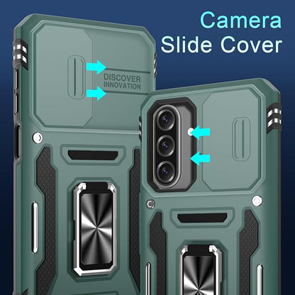 DEERLAMN Case for Samsung Galaxy A17 5G with Slide Camera Cover+Screen Protector (1 Pack), Rotated Ring Kickstand Military Grade Shockproof Protective Cover-Green
