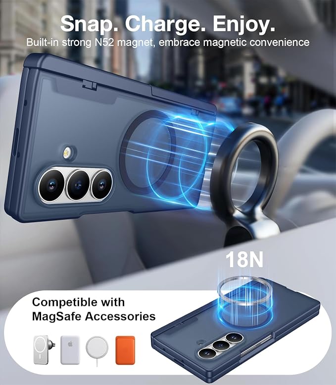 for Samsung Galaxy Z Fold 8 Ultra Case,[Compatible with MagSafe][Built-in HD Screen Protector & Kickstand][Hinge Protection] Translucent Matte Shockproof Phone Case for Z Fold 8 Ultra,Blue