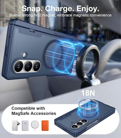 for Samsung Galaxy Z Fold 8 Ultra Case,[Compatible with MagSafe][Built-in HD Screen Protector & Kickstand][Hinge Protection] Translucent Matte Shockproof Phone Case for Z Fold 8 Ultra,Blue