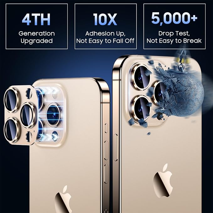 Uyiton Compatible with iPhone 15 Pro/iPhone 15 Pro Max Camera Lens Protector, [Not Easy to Break][Strong Adsorption][Case-Friendly] Metal Tempered Glass Rear Camera Screen Cover - Gold Titanium
